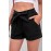 Black Elastic Waist Shorts with Pockets