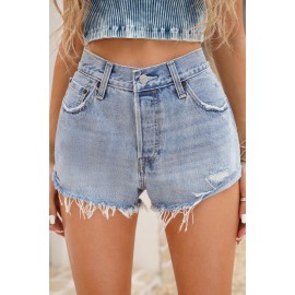 Sky Blue Hole Denim Shorts