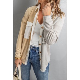 Gray Colorblock Fleece Pockets Buttoned Shirt